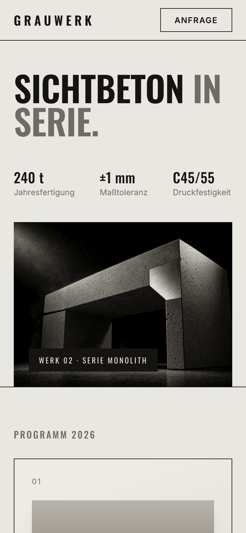 Mobile Startseite der Website für Grauwerk