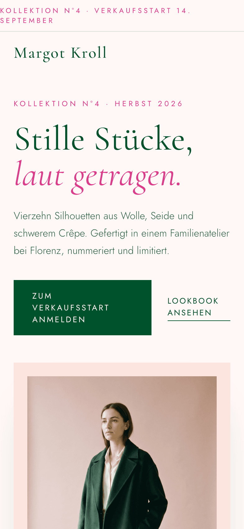 Mobile Startseite der Konzeptwebsite für Margot Kroll